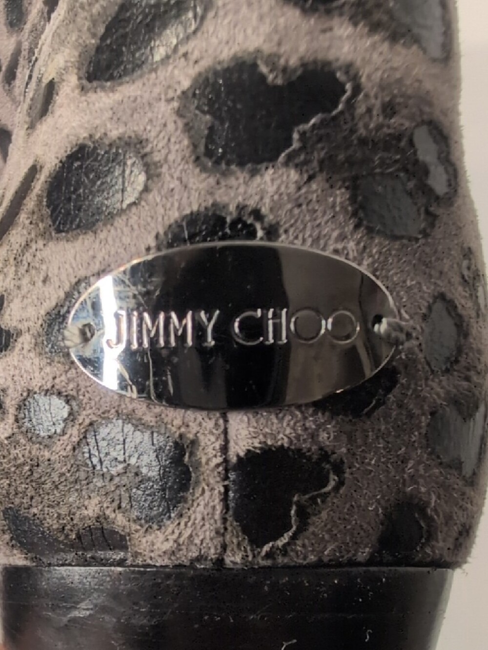Jimmy Choo Gray Leopard-Print Mid-Calf Heeled Boots Size 36.5 - Picture 13 of 15
